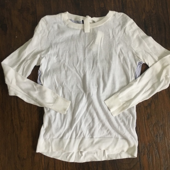 Loft | NWT Striped Crossover Back Mixed Media Sweater - Picture 4 of 9